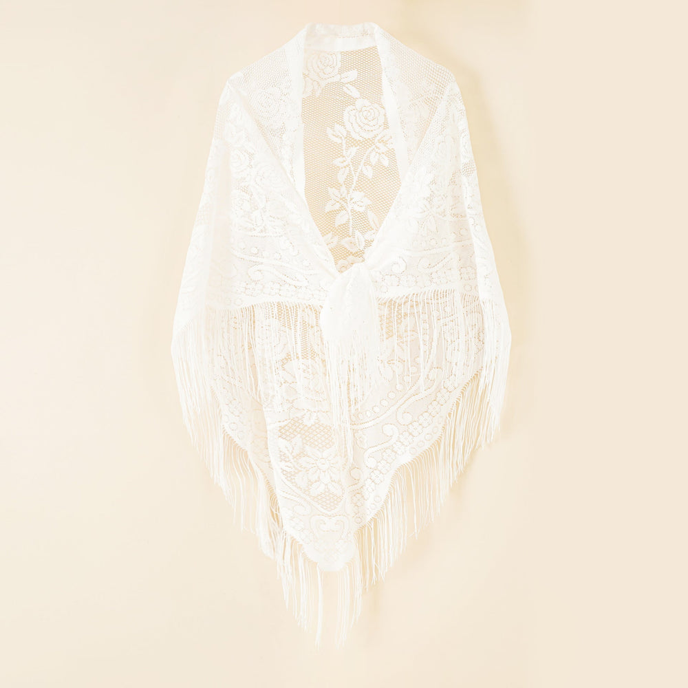 Nylon Hollow Out Cutout Breathable Tassel Triangle Shawl Women Scarf