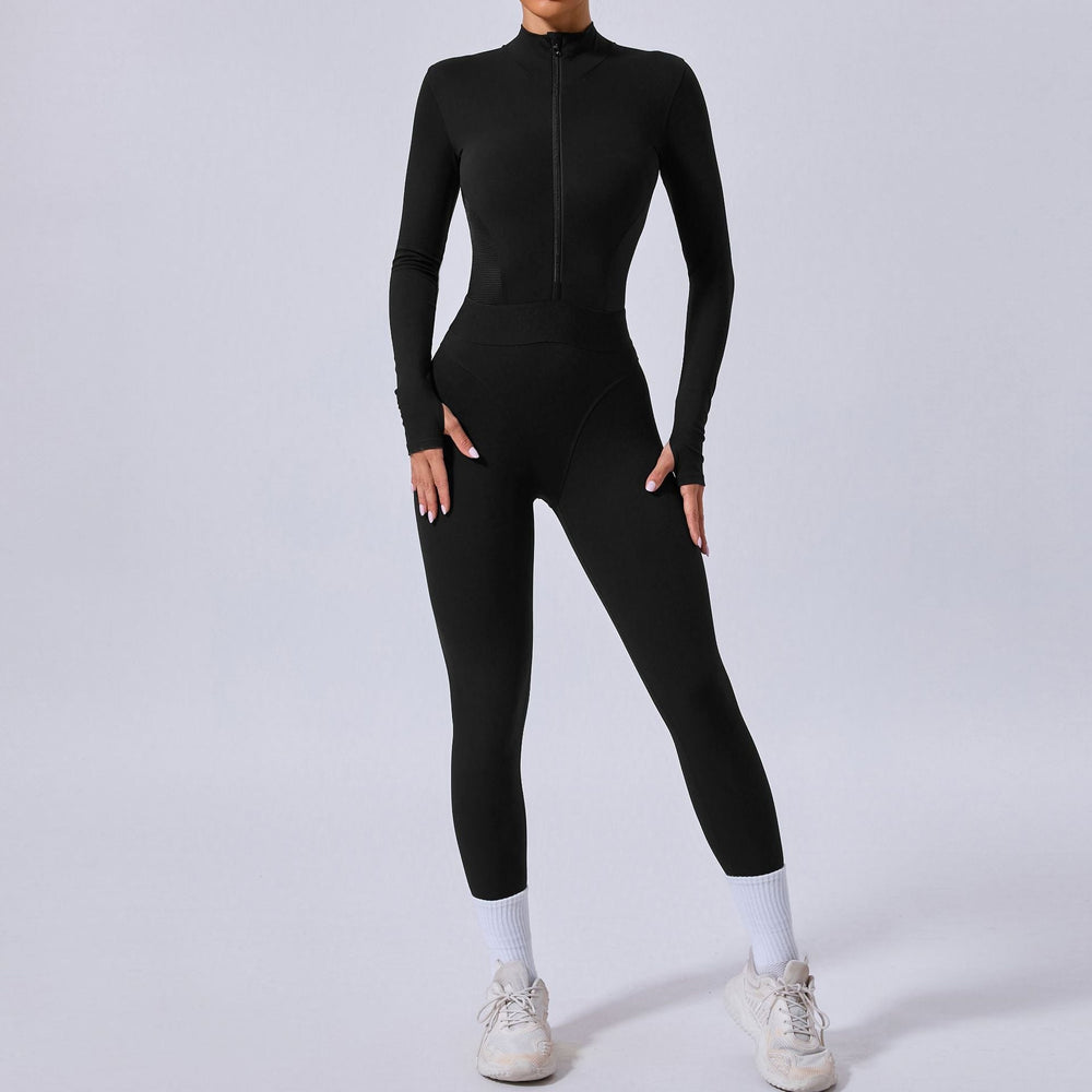 Mesh Stitching on Both Sides Yoga Jumpsuit Tight Elastic Waist Finger Hole Stitching Sports Fitness One Piece