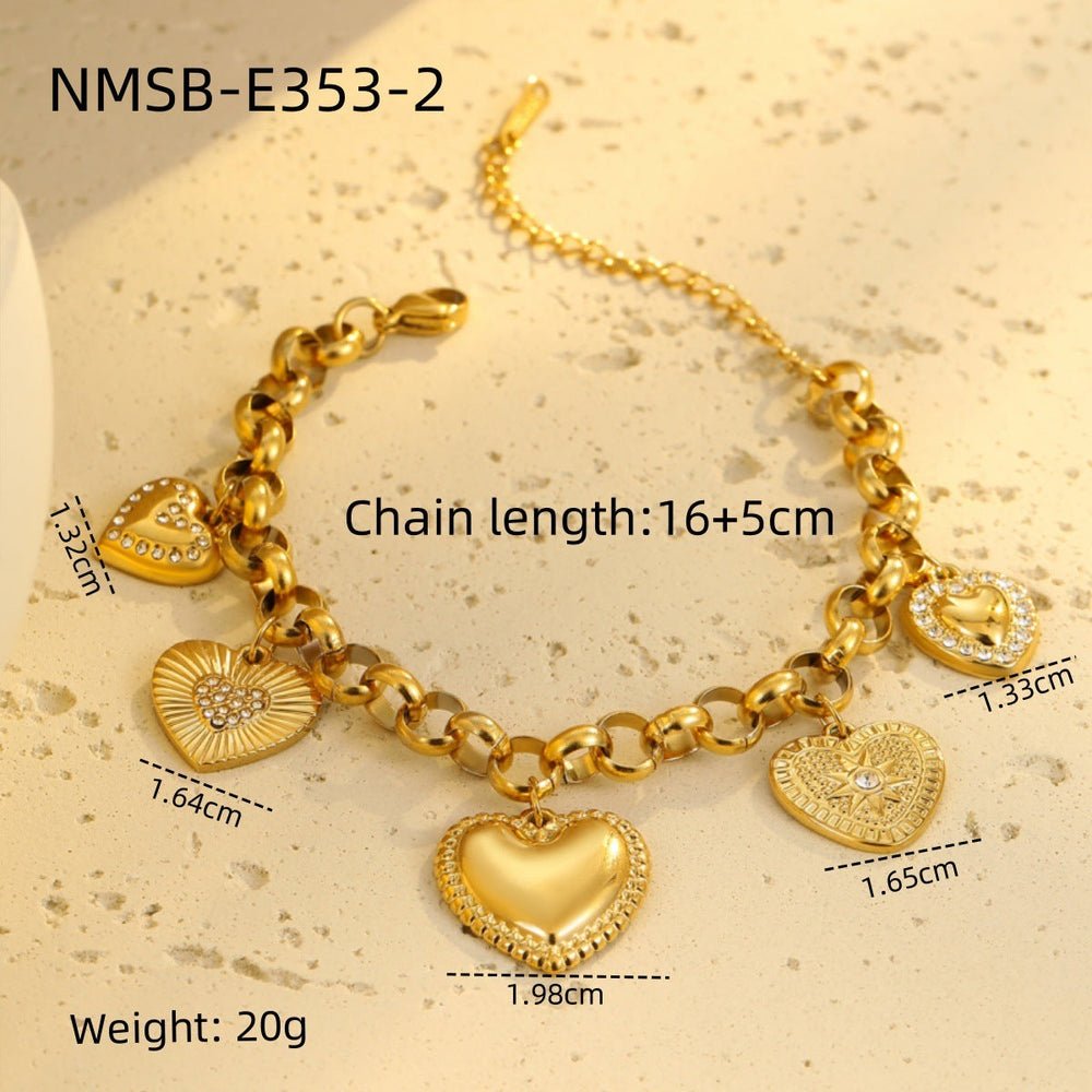 Light Luxury Heart Shaped Embellished Necklace Bracelet Niche Design Inlaid Heart Temperamental Necklace Set
