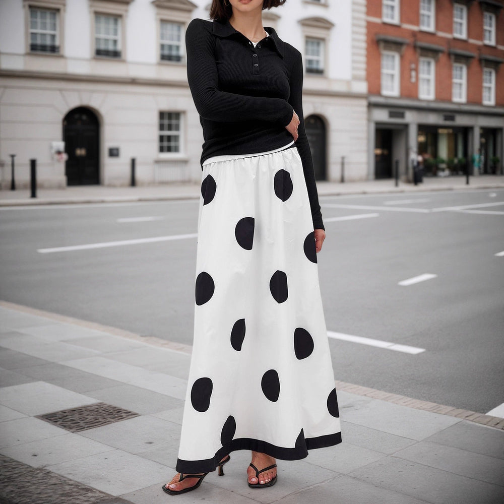 High Waist Fall Big Polka Dot Women French Elegant Fashionable Skirt