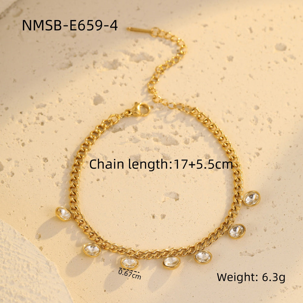 Classic All Match Stainless Steel Bracelet High Grade Colored Loving Heart Geometric Abstract Rhinestone Tassel Titanium Steel Jewelry