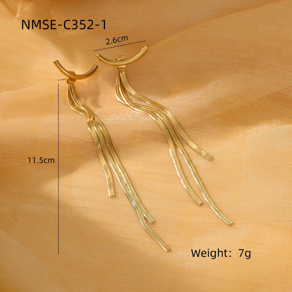 Tassel Pearl Titanium Steel Earrings Women Light Luxury High Grade Diamond Embedded Non Fading Stainless Steel Eardrop