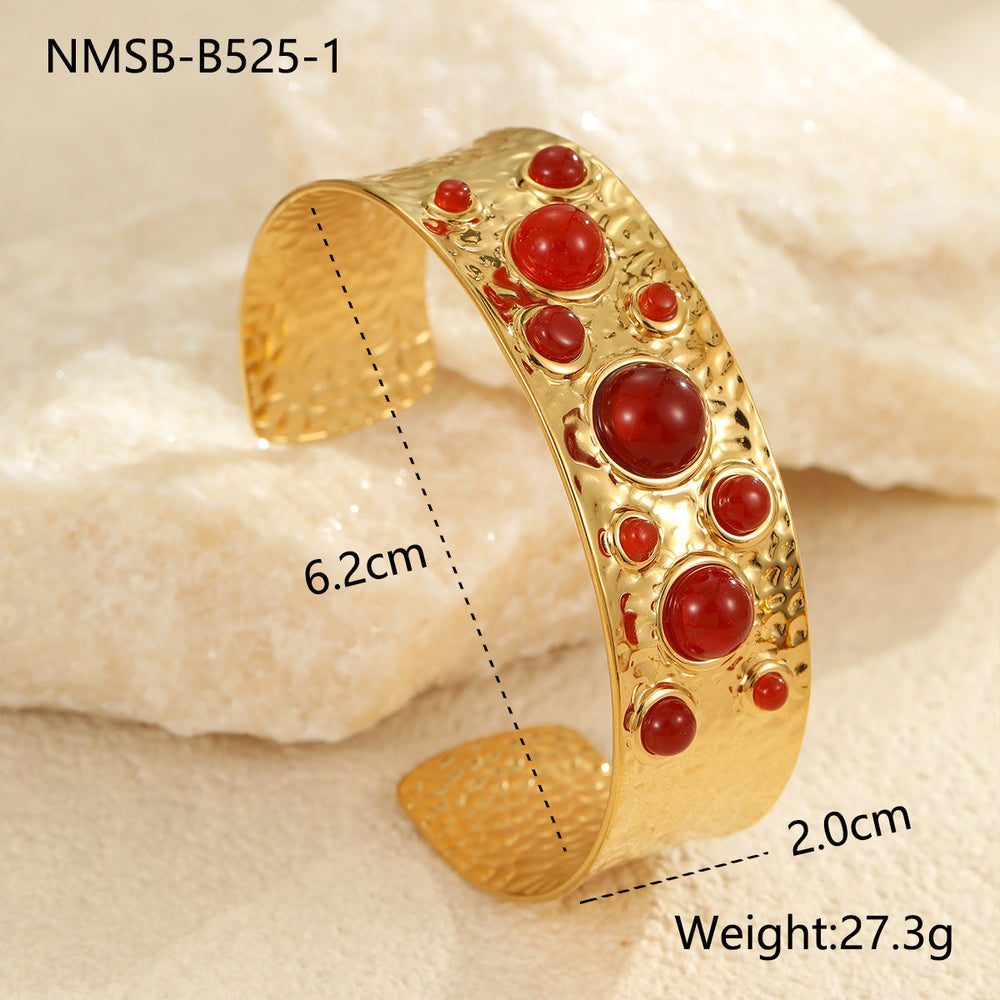 Medieval Titanium Steel Bracelet Color Natural Stone Special Interest Design Stainless Steel Open Ended Bracelet
