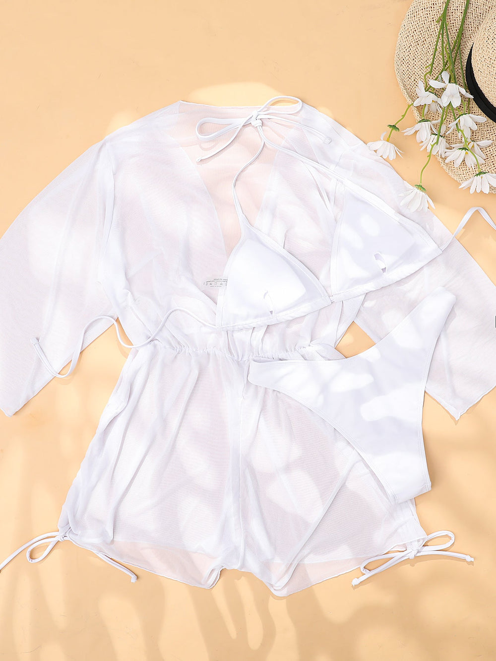 White Tied High Waist Sexy Three-Piece Suit Bikini Swimsuit Women