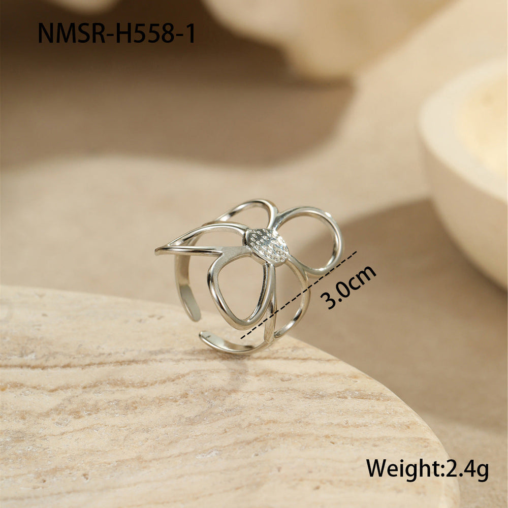 Gold Silver Color Matching Hollow Out Cutout out Floral Titanium Steel Ring Stainless Steel Earrings Mild Luxury Retro Earrings Hand Jewelry