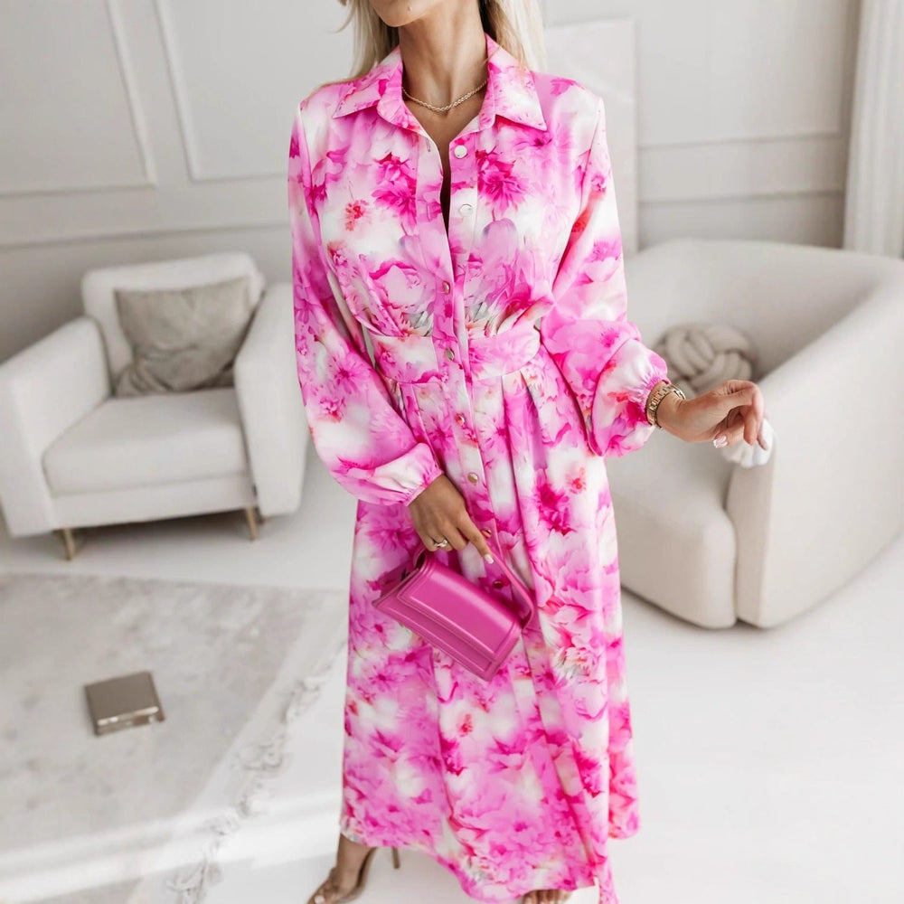 Women Clothing Dress Autumn Floral Print Slit Midi Dress Women Clothing
