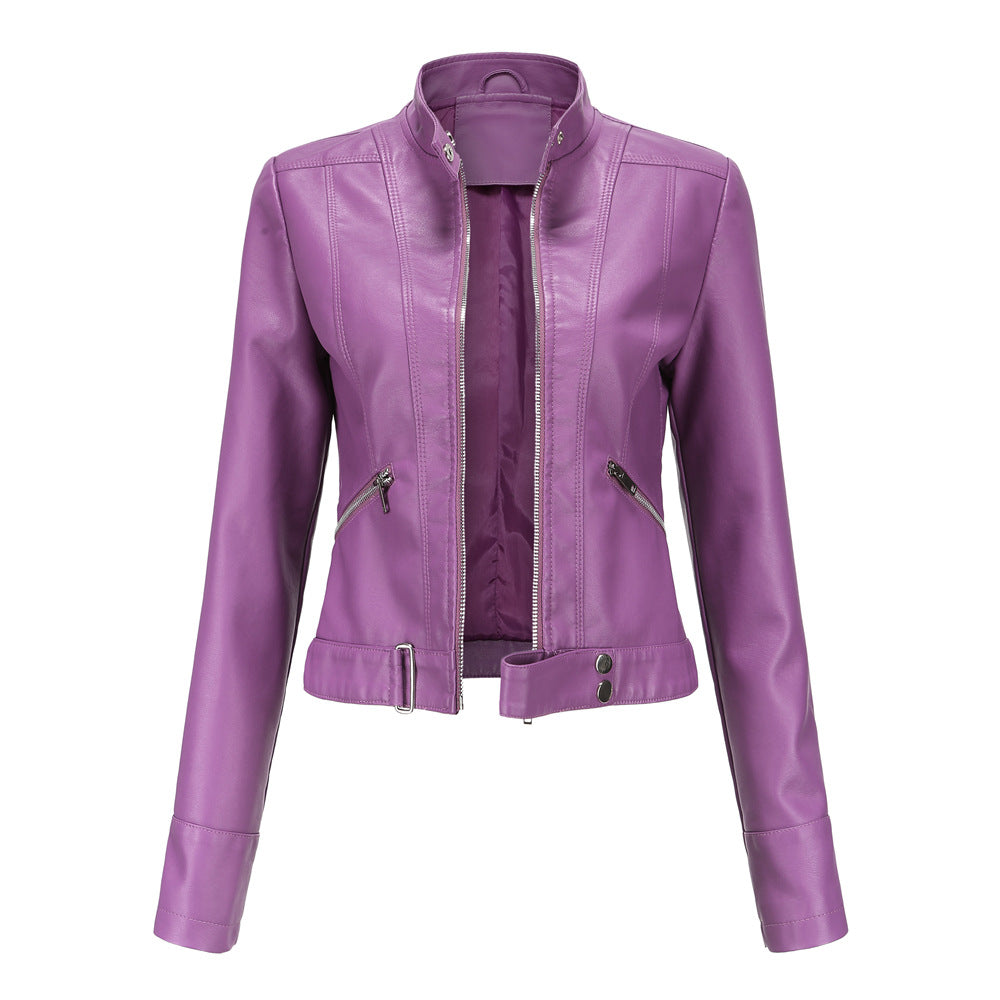 New Leather Coat Women Short Jacket Spring Autumn Stand Collar Lady Leather Jacket Women Clothing Thin Leather Coat