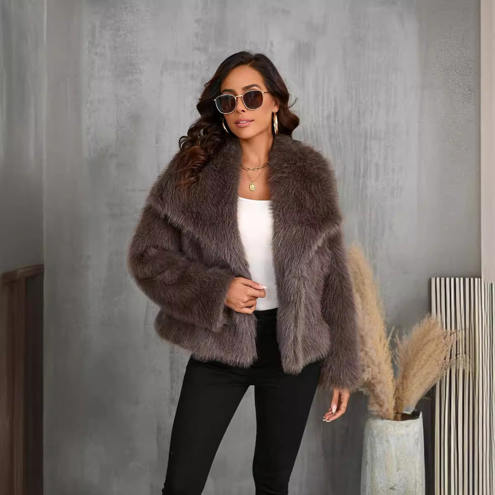 Fur Large Collared Artificial Fur Coat Short Fox Fur Fur Coat Fluffy Plush Women Clothing
