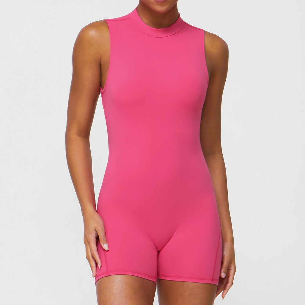 Bare Back Tight Sleeveless Yoga Bodysuit Hip Lifting Wrinkle One Piece Indoor Training Workout Clothes Women