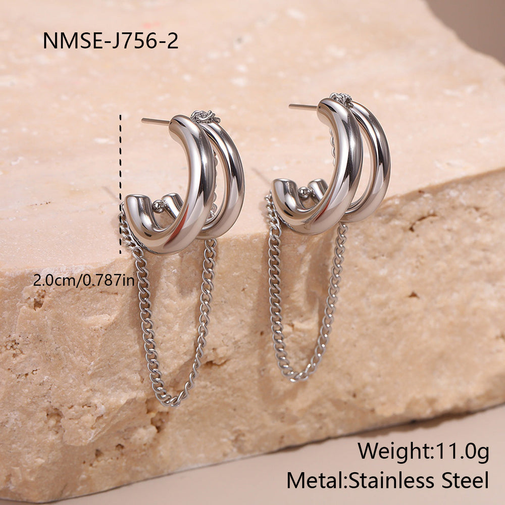 Cool Tassel Stainless Steel Earrings Gold Plated Niche Ear Jewelry