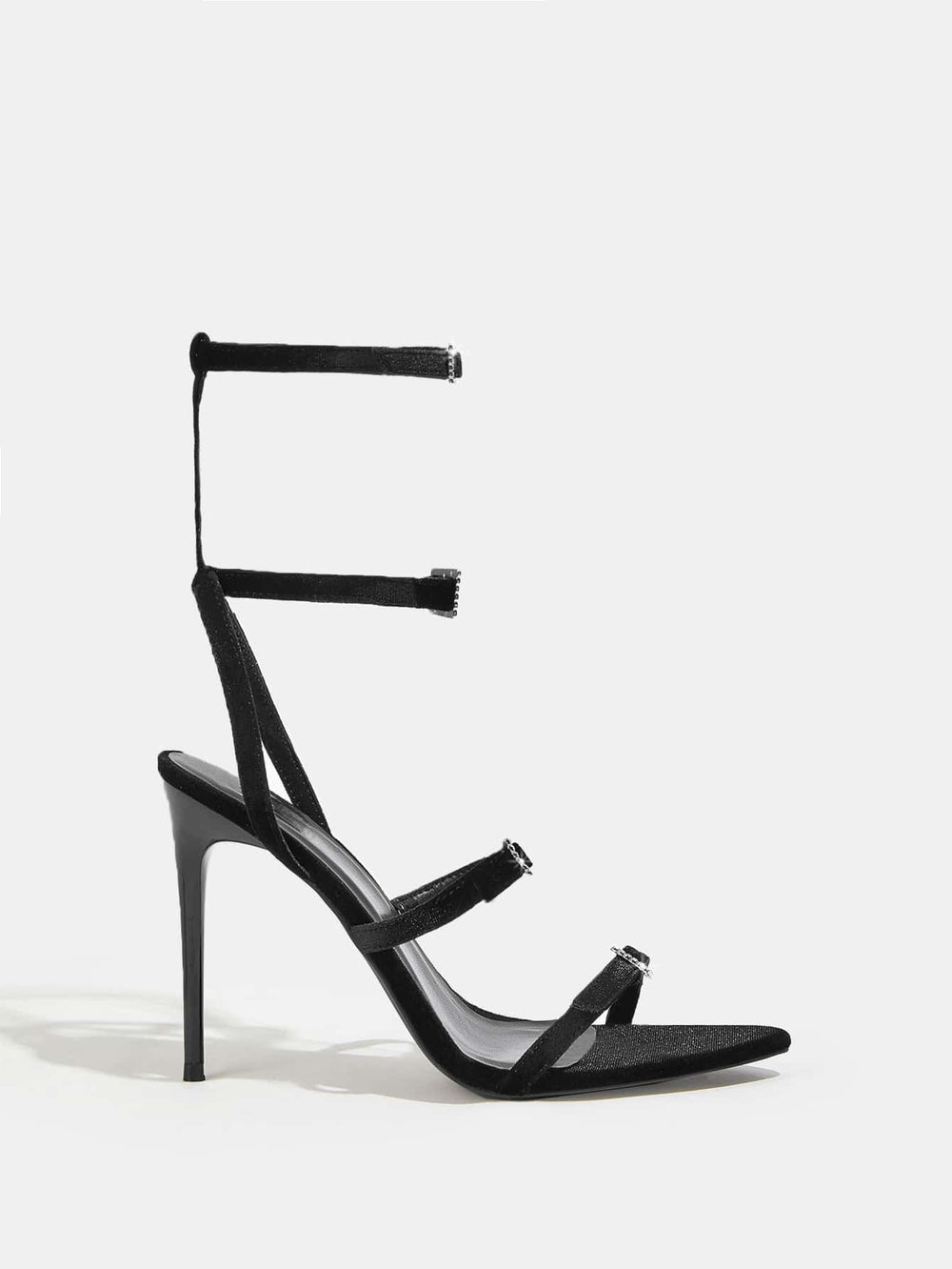 11cm Stiletto Heel Red Black Pointed Women Summer High Heel Sandals Women Rhinestone Buckle Heels plus Size