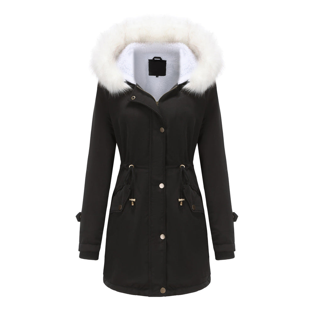 Autumn Winter Detachable Fur Collar Women Overcome Long Sleeve Hooded Cotton Padded Coat Fleece Coat Cotton Padded Coat Women