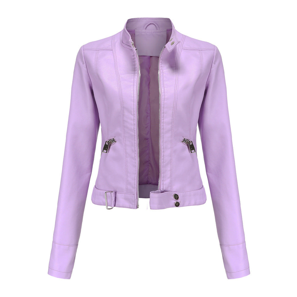 New Leather Coat Women Short Jacket Spring Autumn Stand Collar Lady Leather Jacket Women Clothing Thin Leather Coat