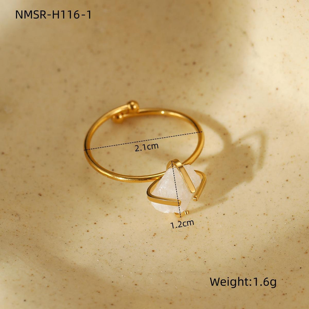 Adjustable Opening Titanium Steel Ring Women Retro Natural Stone Circle Fence Stainless Steel Jewelry
