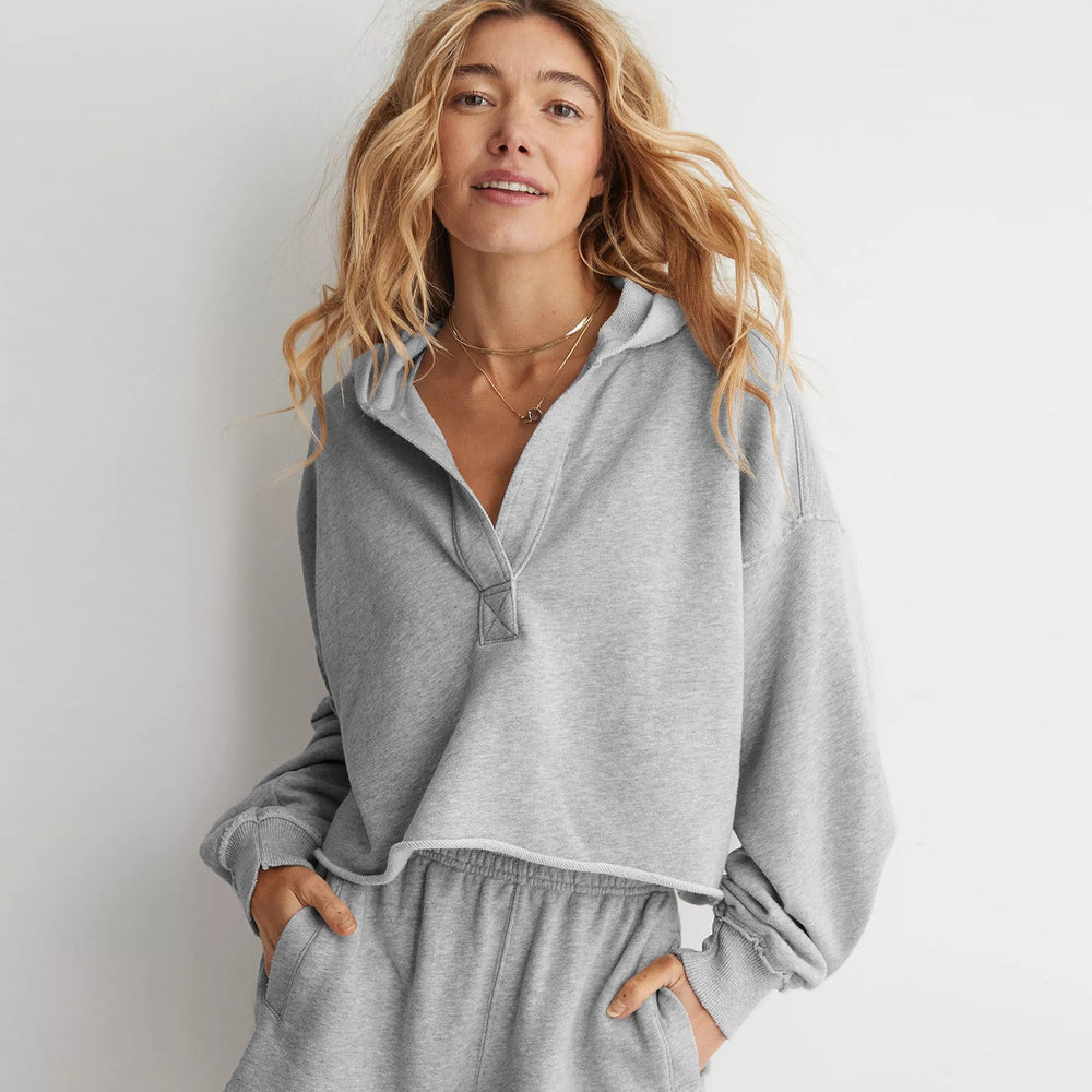 Loose Brand Hooded Sweatshirt Women Spring Autumn Women Clothing V neck Top Pullover Long Sleeved Shirt