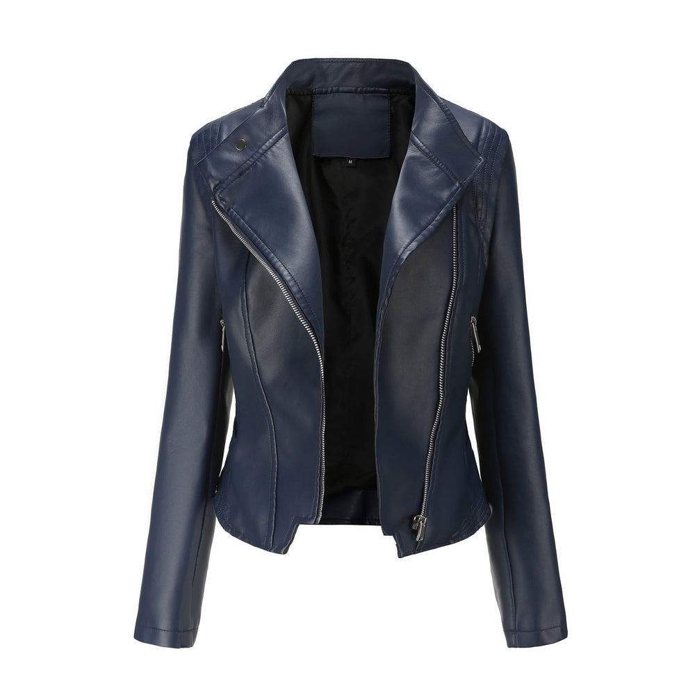 Faux Leather Collared Women Slim-Fit Leather Coat Women Spring Autumn Thin Long Sleeve Coat Short Women Jacket Plus Size