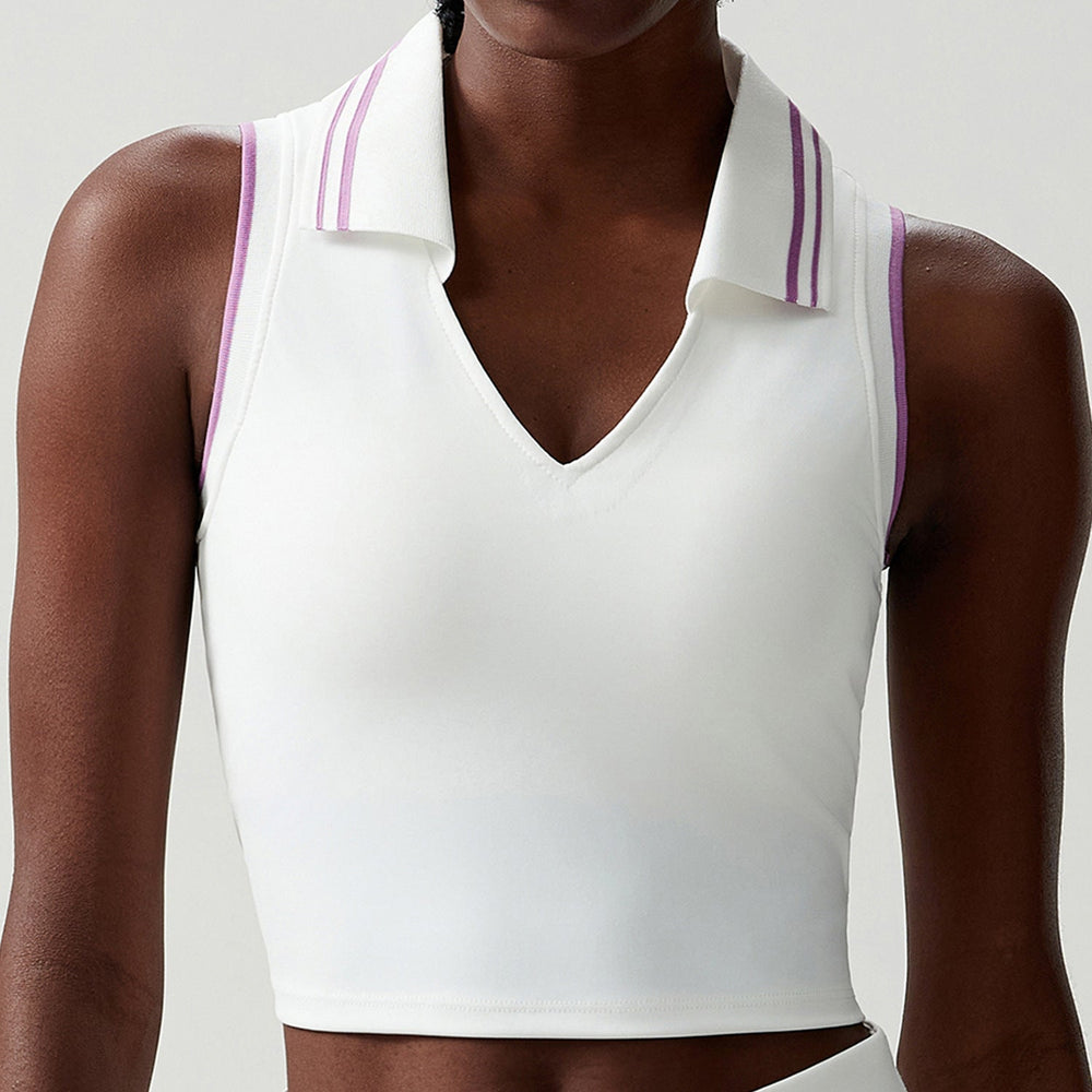 Stand Collar Tennis Women Yoga Fitness Running Top Quick Drying Sleeveless Vest with Chest Pad
