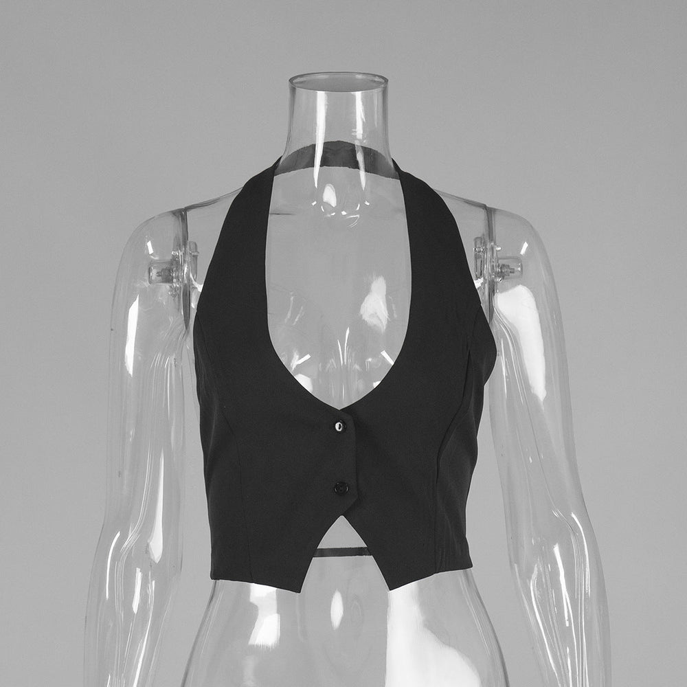 Short Halterneck Vest Spring Summer Sexy Sexy Backless Underwaist Women