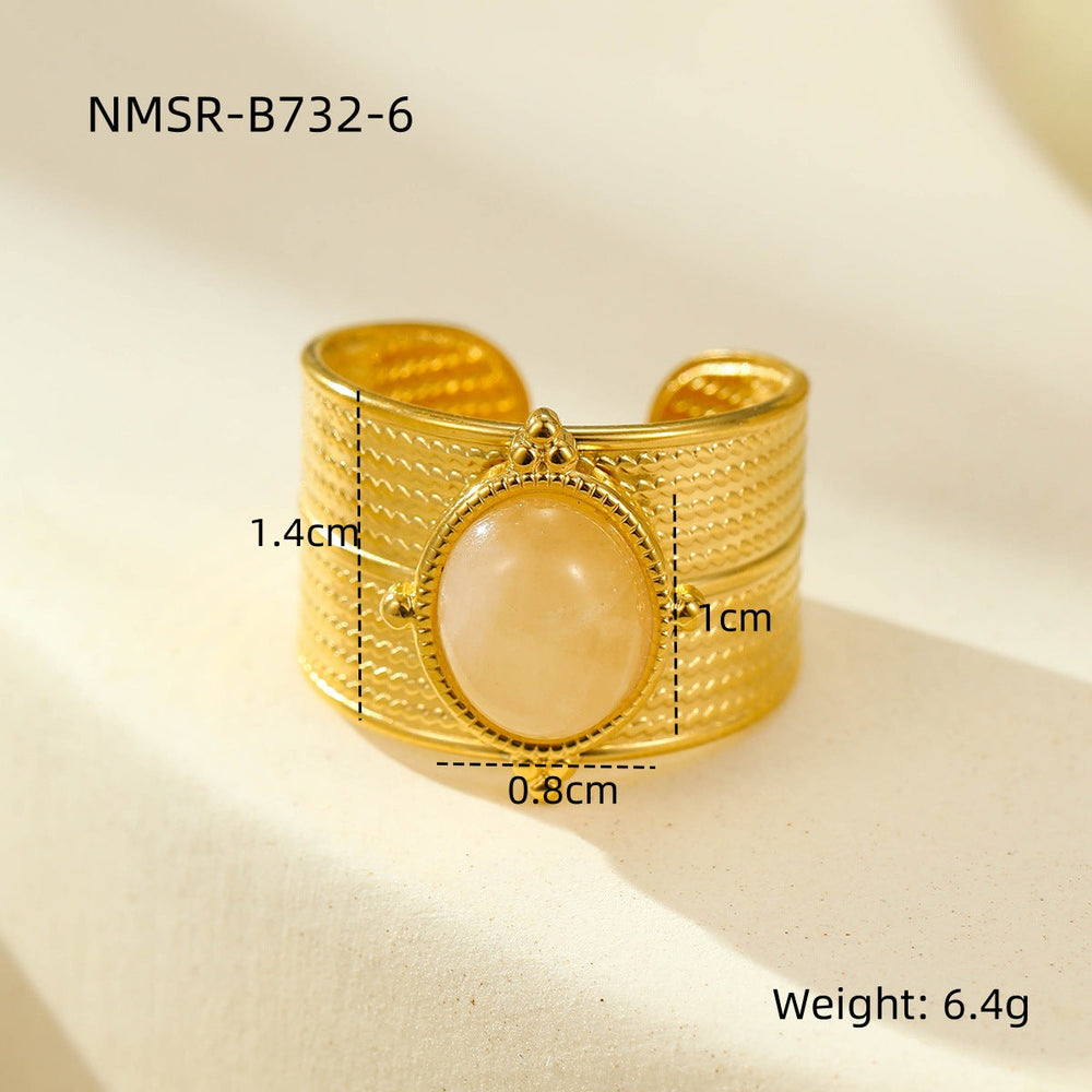 Retro Stainless Steel Gemstone Natural Stone Ring 18K Gold Plated Titanium Steel Ring Ornament