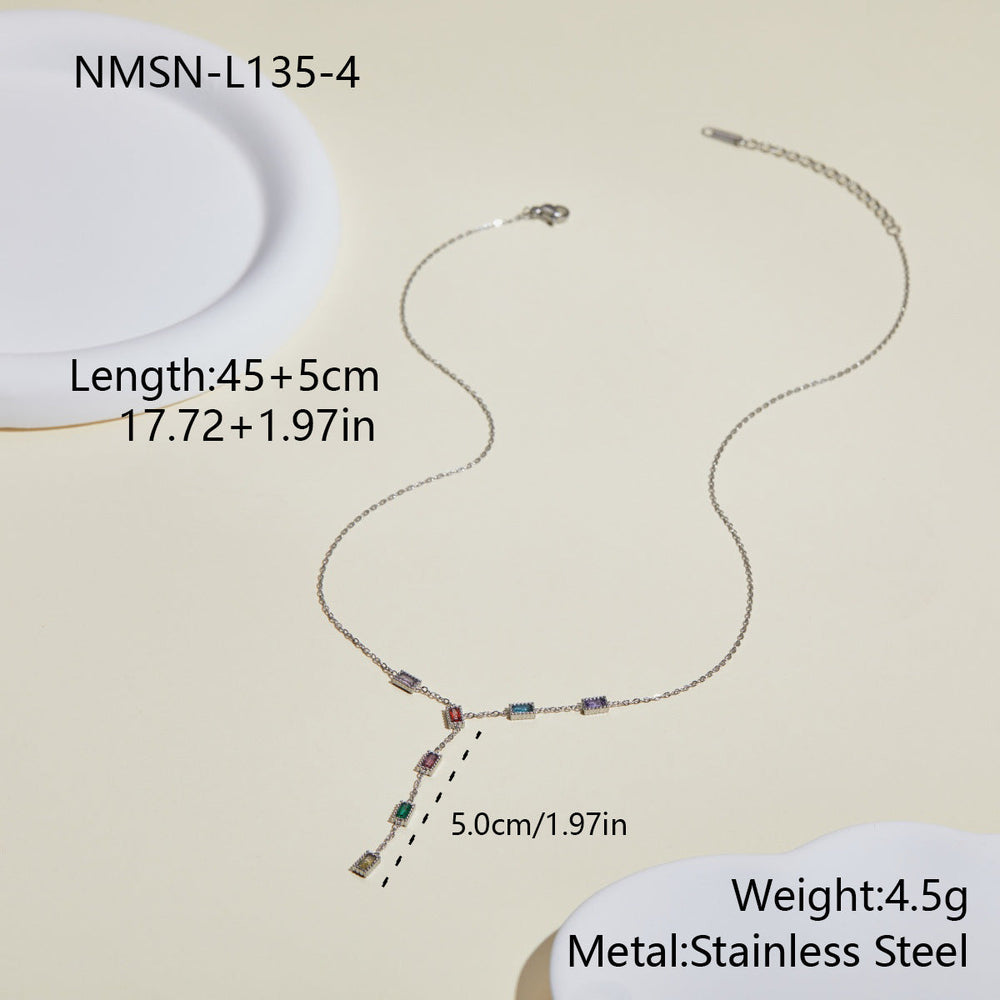Floral Color Zircon Stainless Steel Necklace Y Word Chain High Sense Necklace
