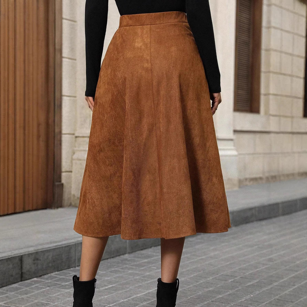 Maillard Suede Ruffled Small Brown Skirt High Waist Irregular Asymmetric Mid Length Sheath Skirt