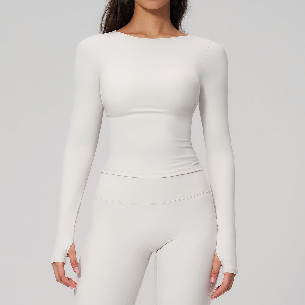 Summer Cream Brushed Yoga Clothes Long Sleeve Outdoor Sports Running Workout Long Sleeve Yoga Clothes Women