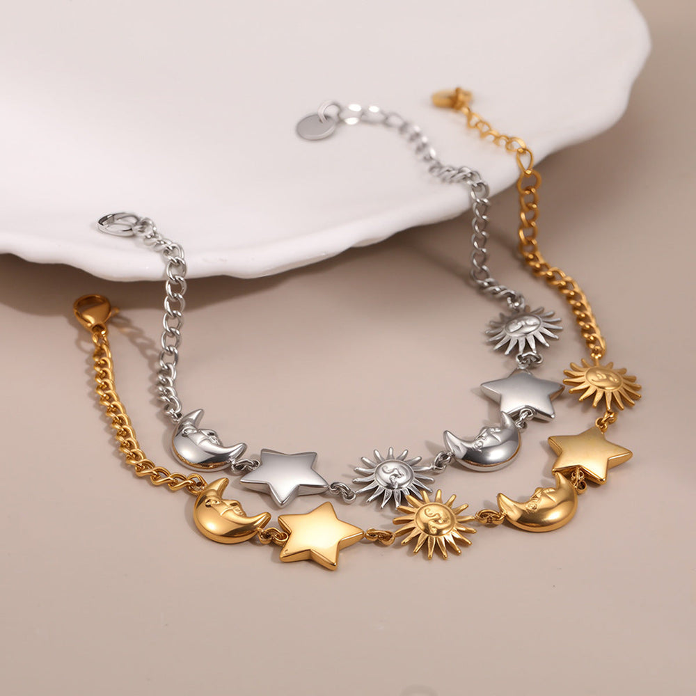 Sun Moon Stainless Steel Bracelet Light Luxury High-Grade Jewelry Non Fading Titanium Steel Ornament Women