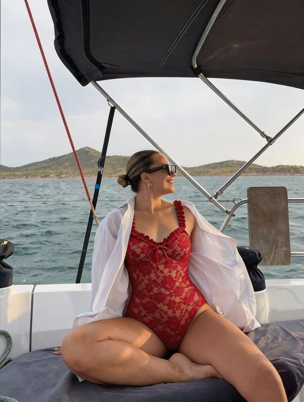Swimsuit Red Sexy Lace One Piece Swimsuit Women Maxi Skirt