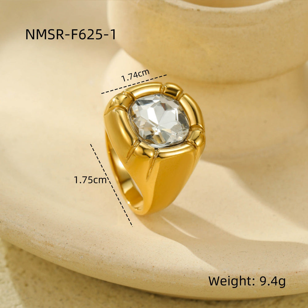 Retro Titanium Steel Ring Niche High Sense Square Zircon Stainless Steel Jewelry Women