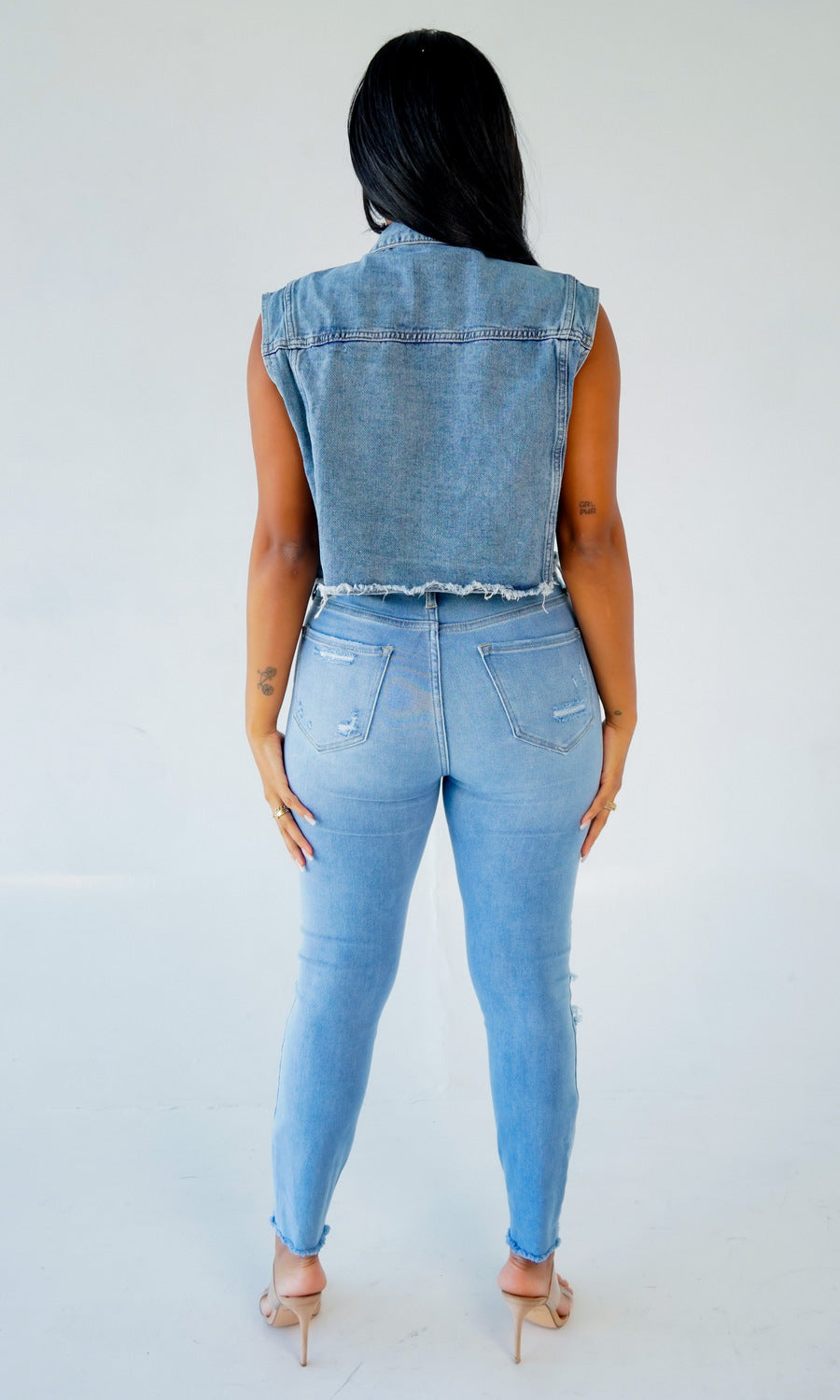Beads Rhinestones Denim Vest Coat Denim Shawl Women