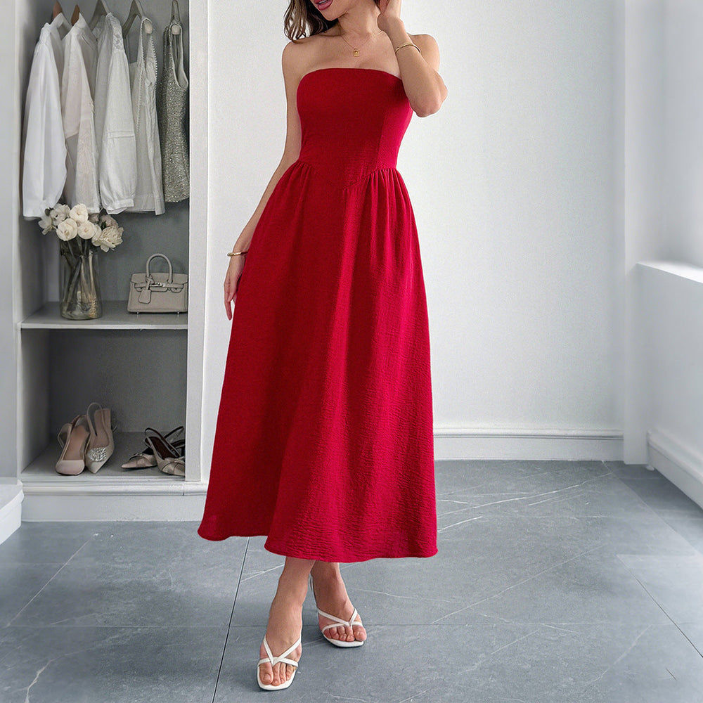 Women Clothing Summer Elegant Tube Top A line Dress