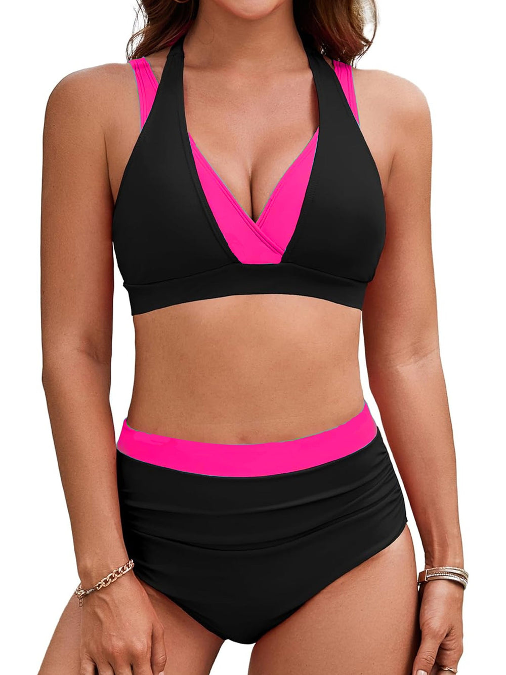 Bikini Color Matching Halter High Waist Sexy Bikini Split Swimsuit Women