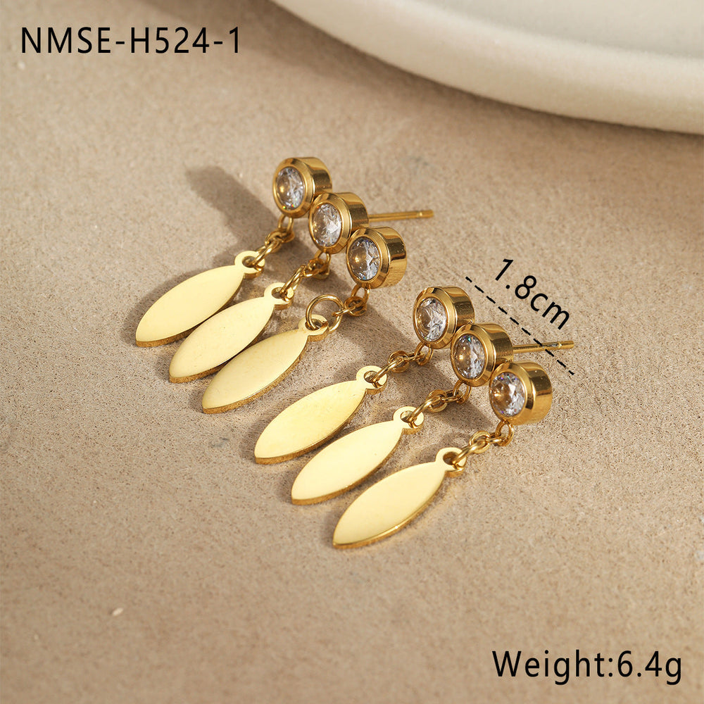 Special Interest Stainless Steel Earrings Inlaid Zircon Water Drops Titanium Steel Tassel Embellished Earrings Do Not Fade
