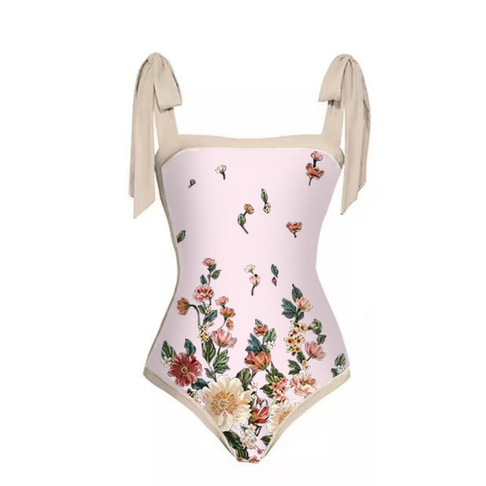 Mesh Two Piece French Swimsuit Digital Printing Sheath Dress Swimsuit for Women