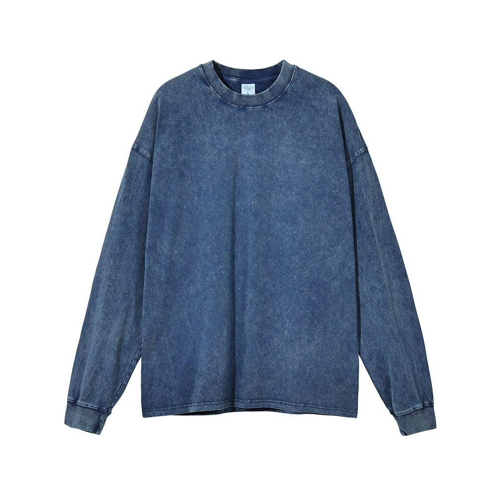 Wax Dye Long Sleeved T Autumn Winter Solid Color Washed Sweatshirt