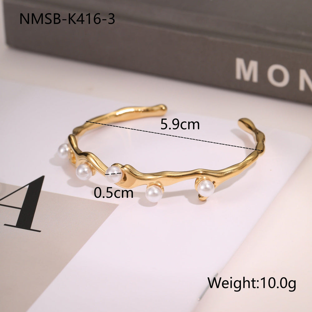 Best Seller Design Stainless Steel Bracelet Opening Bracelet All Match Pearl Titanium Steel Ornament