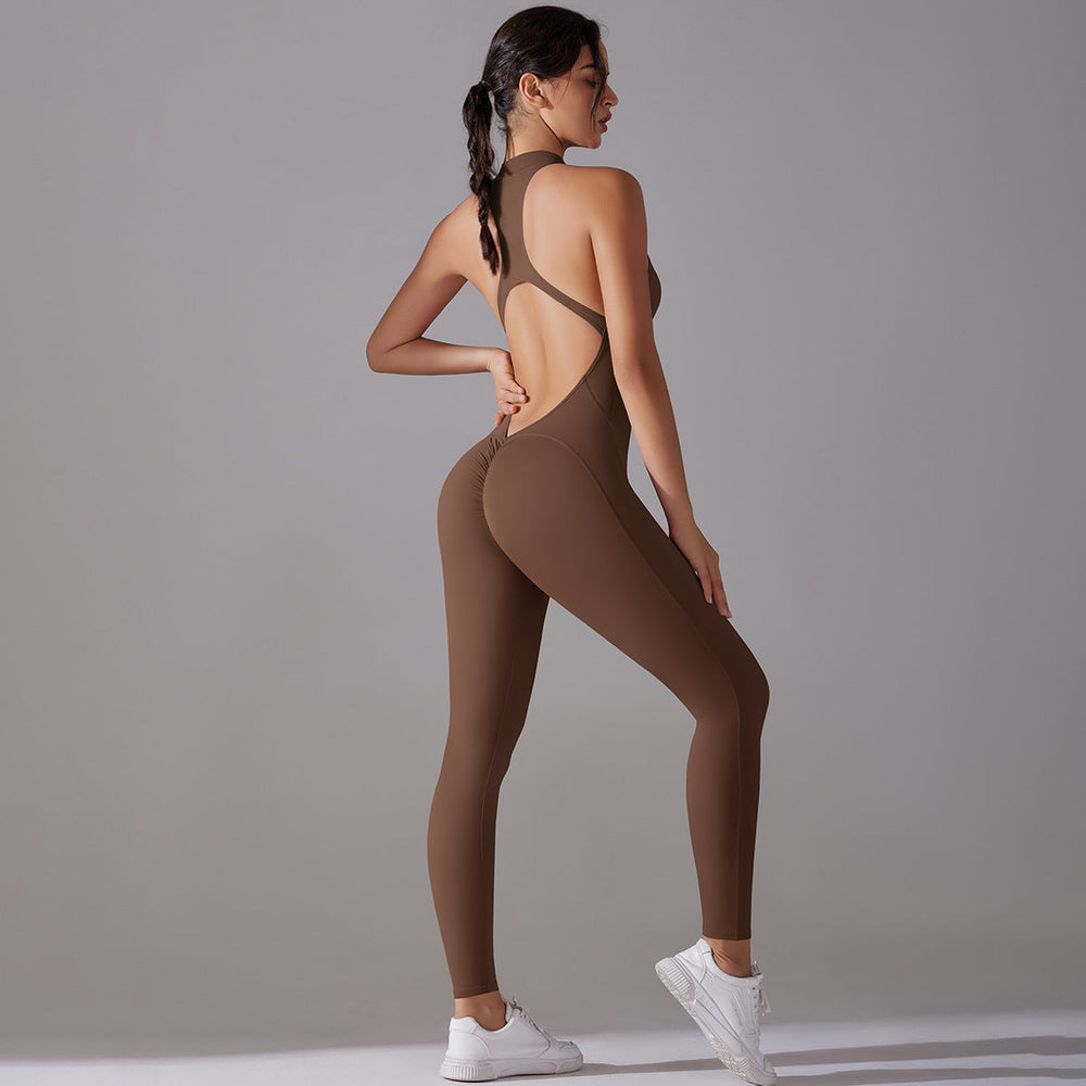Shaping One Piece Zipper Yoga Clothes One Piece Belly Contracting Close Fitting Hollow Out Cutout Sports Back Shaping Jumpsuit Yoga Pants