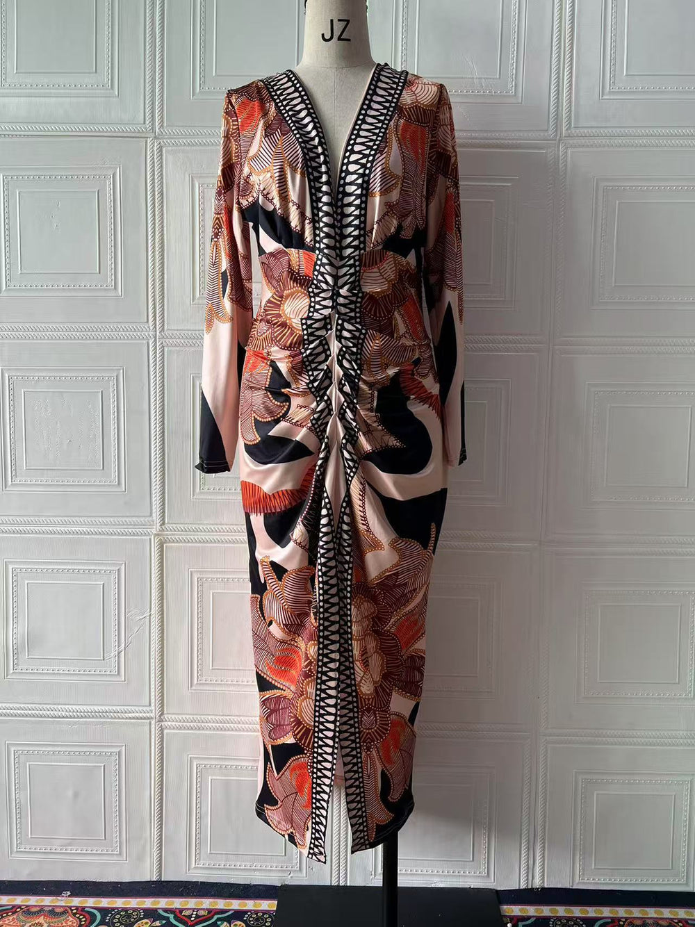 Spring Women Wear Short Sleeve V neck Slim Print Dress
