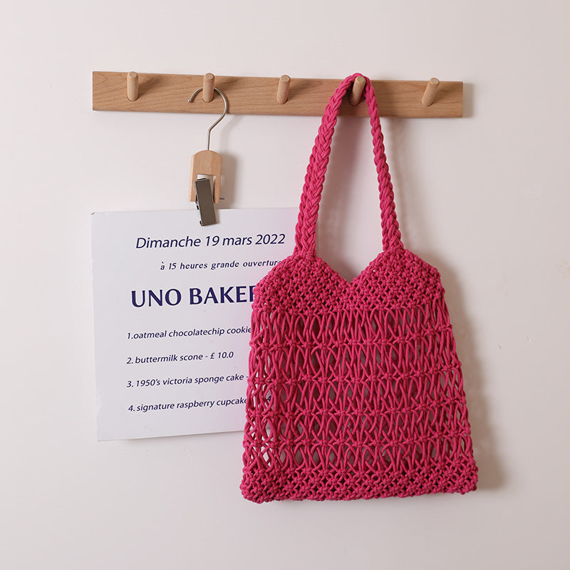 Hollow Out Cutout One Shoulder Cotton Thread Woven Bag Floral Straw Bag Vacation Beach Bag Women Bag