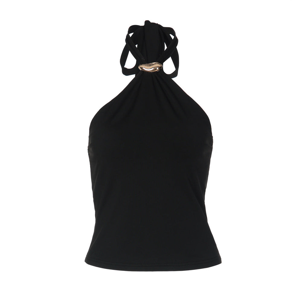French Adjustable Buckle Lace up Top for Women Spring Sexy Backless Solid Color Tube Top Vest