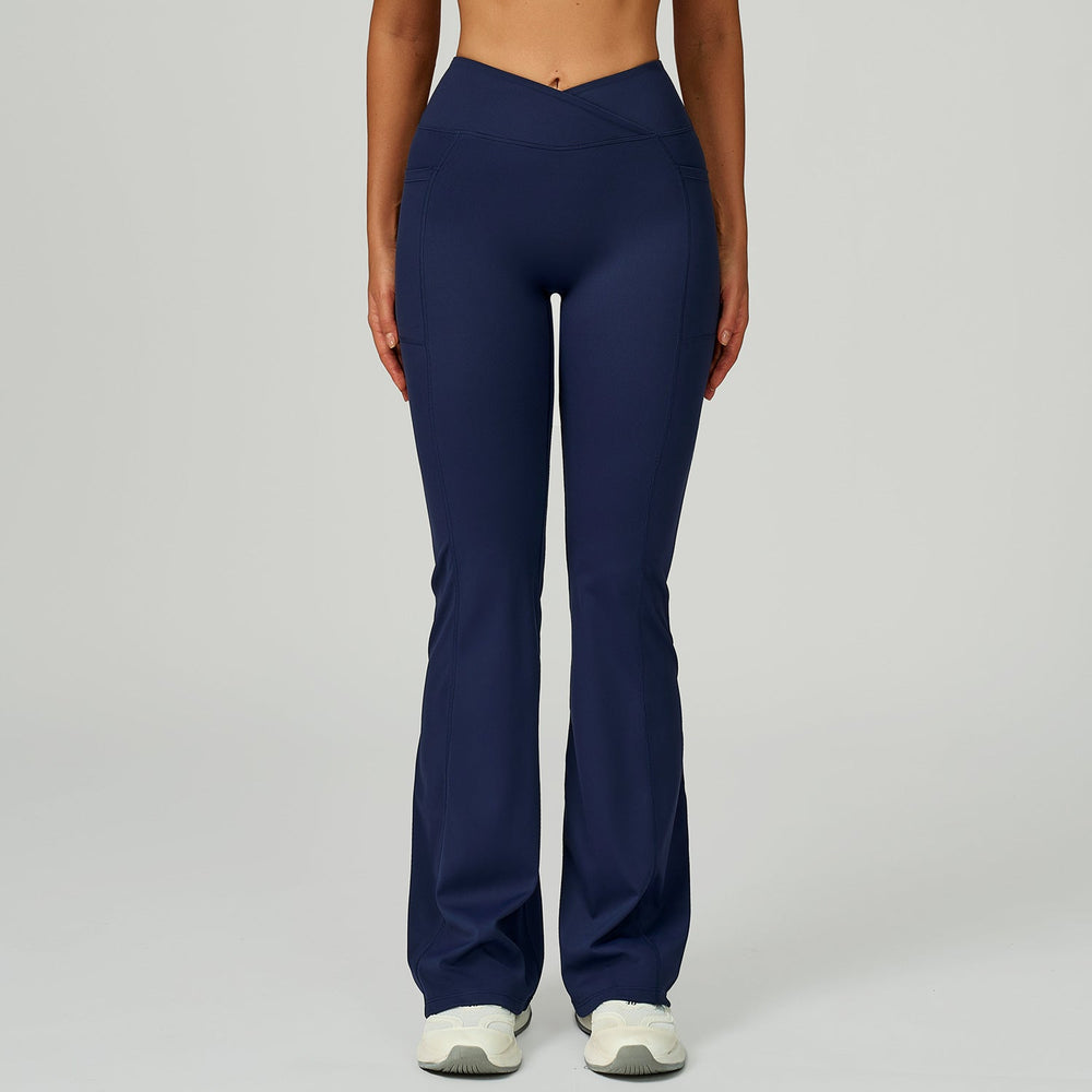 High Waist Nude Feel Bell Bottom Pants Women Cross Waist Wide Leg Bootcut Trousers Outdoor Casual Sports Bell Bottom Pants