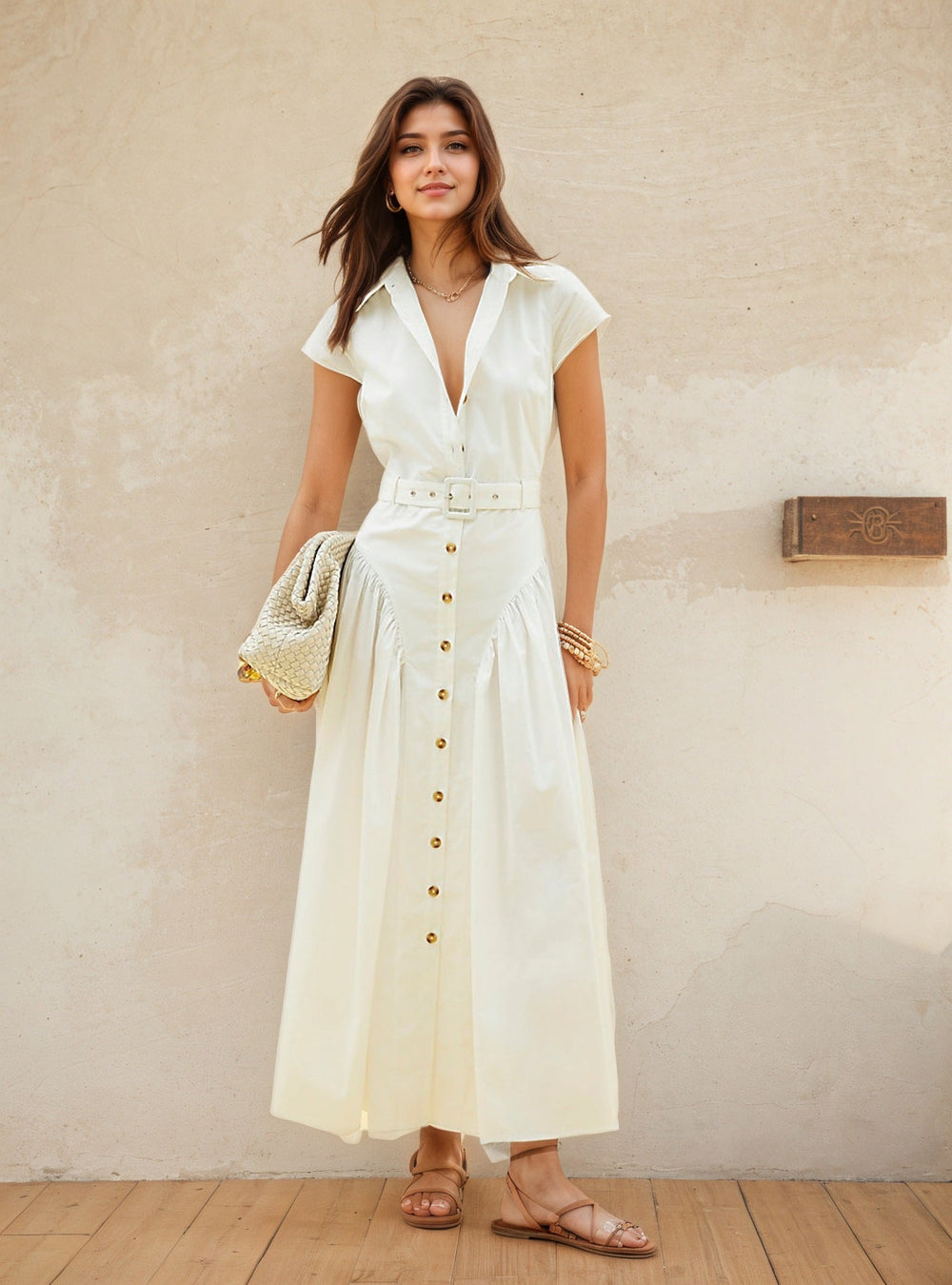 Popular Collared Dress Single Breasted Women Summer Slimming Slim Dress Simple Office Women Clothing