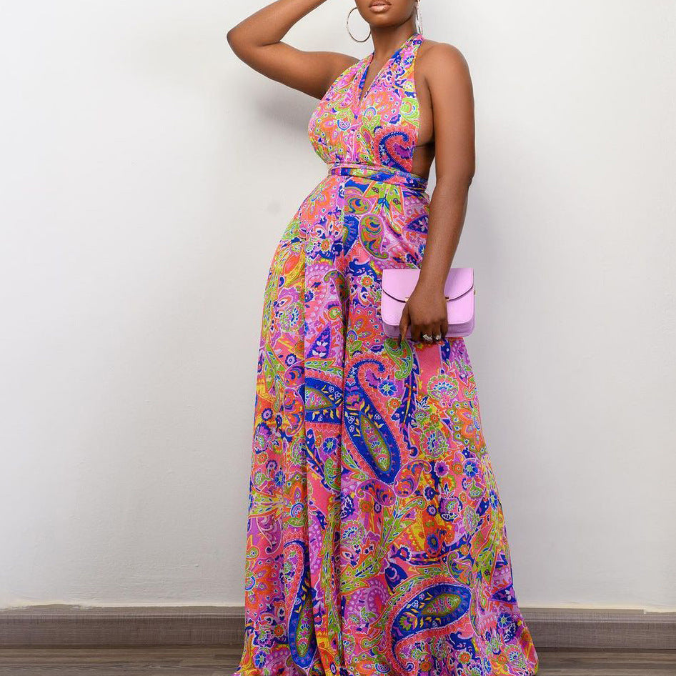 Women Clothing Printed Halter Multi Wear Beach Jumpsuit
