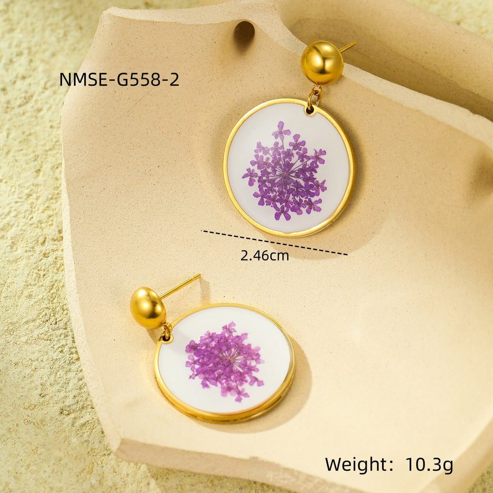Heart Water Drops Geometric Abstract Dried Floral Drop Oil Eardrops Stud Earrings Earrings Titanium Steel Ornament