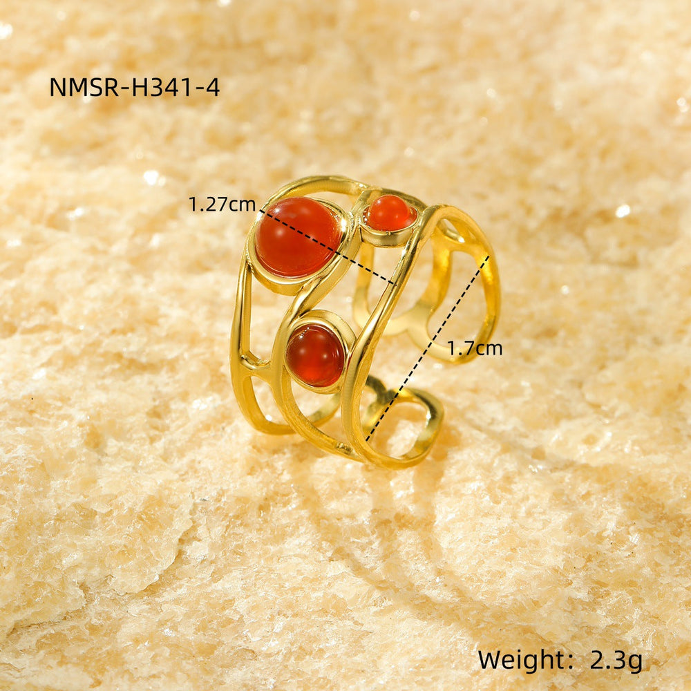Natural Stone Ring 18K Gold Plating Stainless Steel High Grade Open Ring No Fading Sold Jewelry