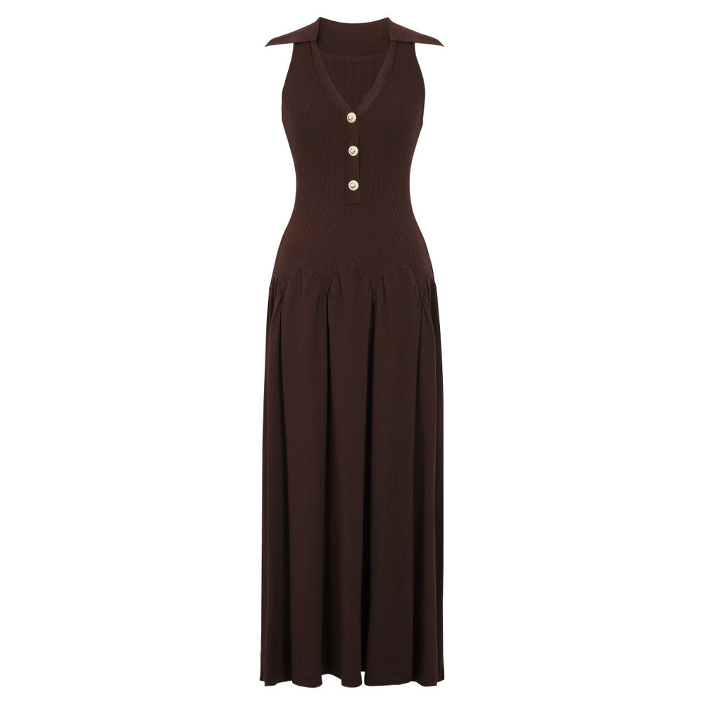 Summer Sleeveless Slim Fit Long Knitted Dress V neck Lady Maxi Dress