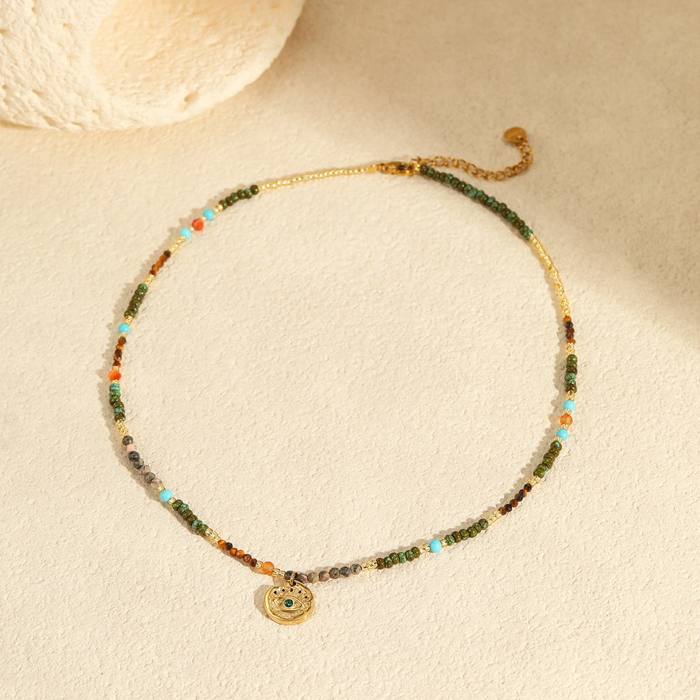 Affordable Luxury Natural Stone Necklace Stainless Steel Clavicle Chain Fresh Niche Multi Treasure Retro Necklace