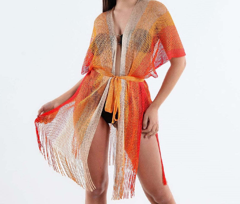 Summer Beach Sun Protection Shirt Lace up Cutout Tassel Sexy Slit Beach Cover Up Knitted Cardigan Shawl Crochet hook Crochet hook Crochet hook