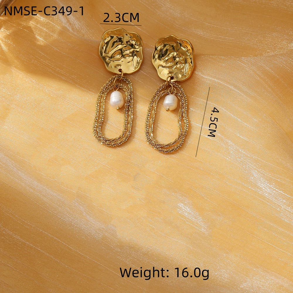 Tassel Pearl Titanium Steel Earrings Women Light Luxury High Grade Diamond Embedded Non Fading Stainless Steel Eardrop