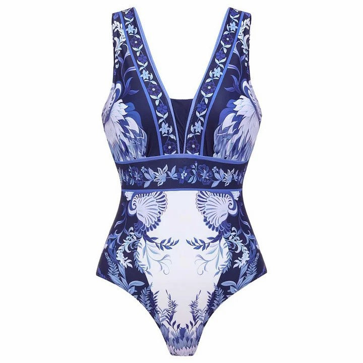 Sexy V neck Printed Swimsuit Women's Vacation Beach Two Piece Sets